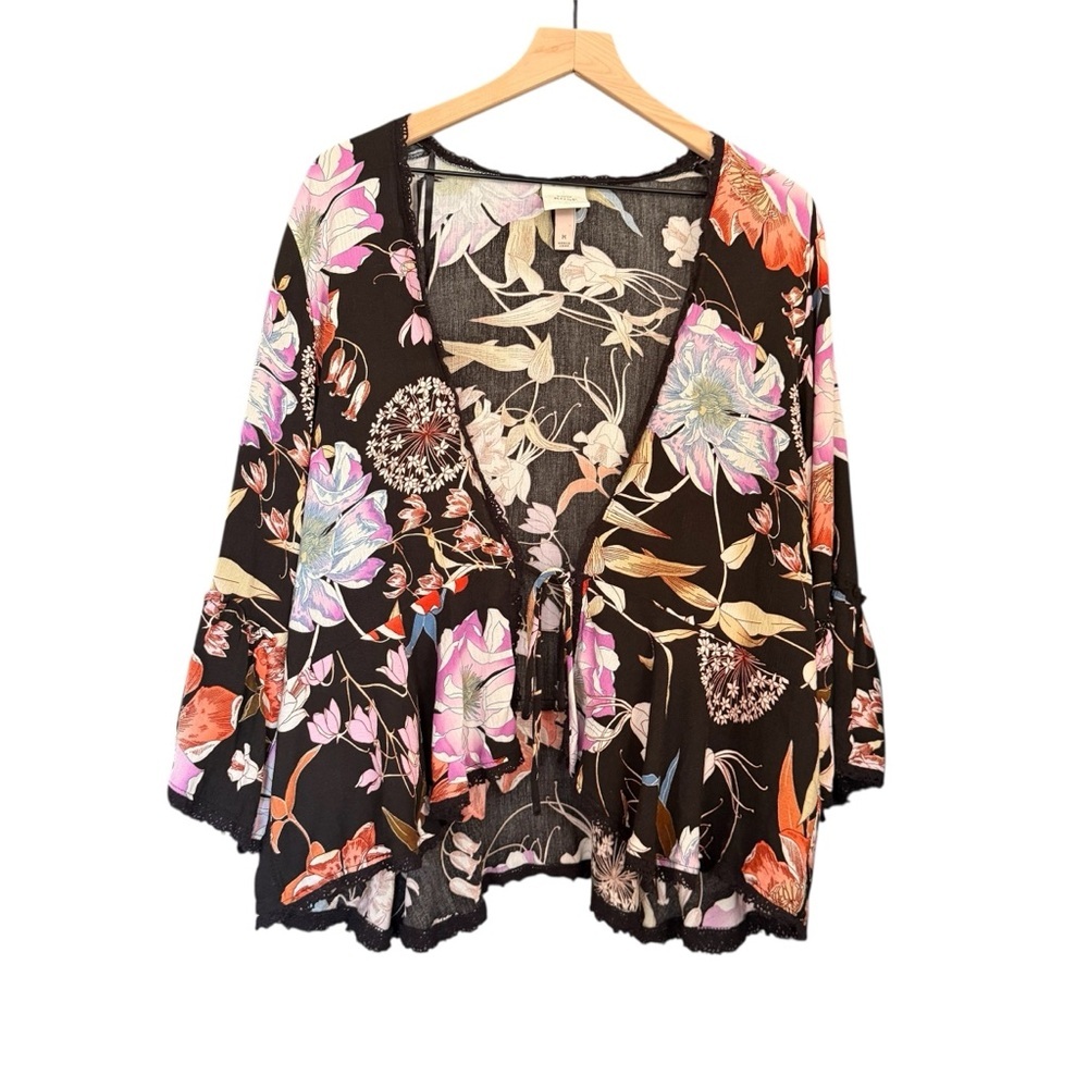 Knox Rose Floral Black Kimono Cardigan